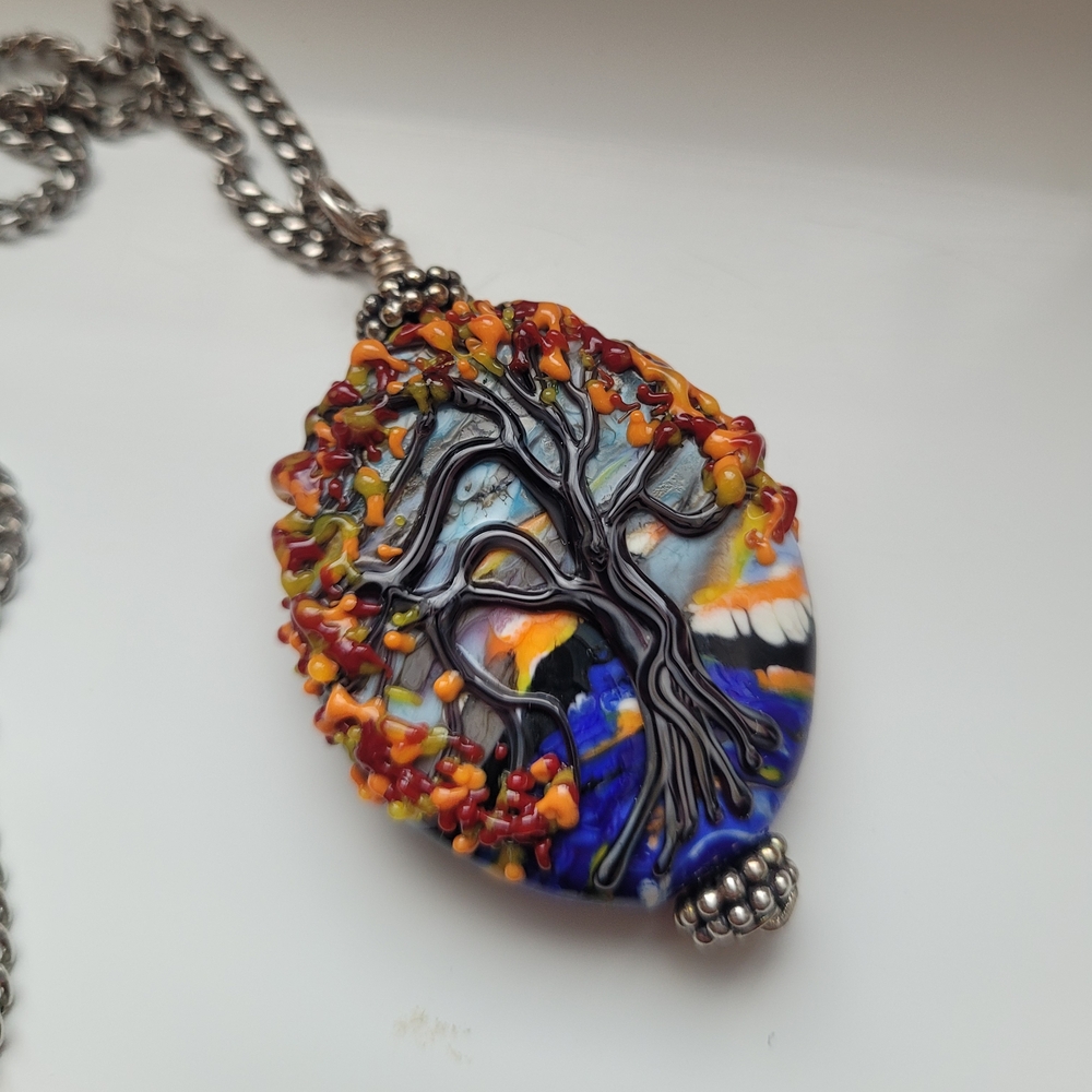 Handmade Glass Art Fall Colors Tree Necklace